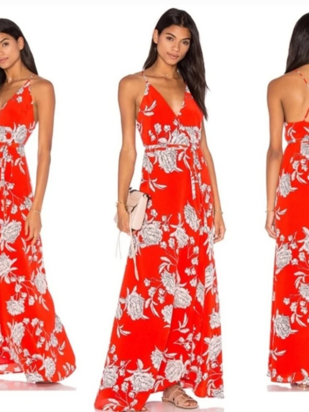 Yumi Kim Silk French Rose Maxi Dress in vivid red with Black & White Floral